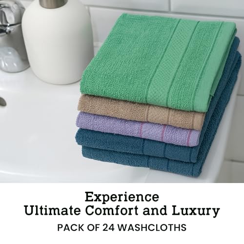 Casa Lino Face Towels & Body Wash Cloths for Showering - 100% Cotton Wash Cloths for Bathroom - Highly Absorbent & Quick Drying Washcloth Set - Cotton Washcloths 24 Pack (12" x 12") - (Multicolor II)