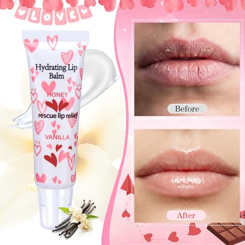 Leelosp 24 Pcs Valentine's Day Lip Balm Galentine's Gifts Bulk Honey Vanilla Lip Balm Conversation Heart Hydrating Natural for Dry Cracked Lips Women Valentines Gifts Bulk for Her