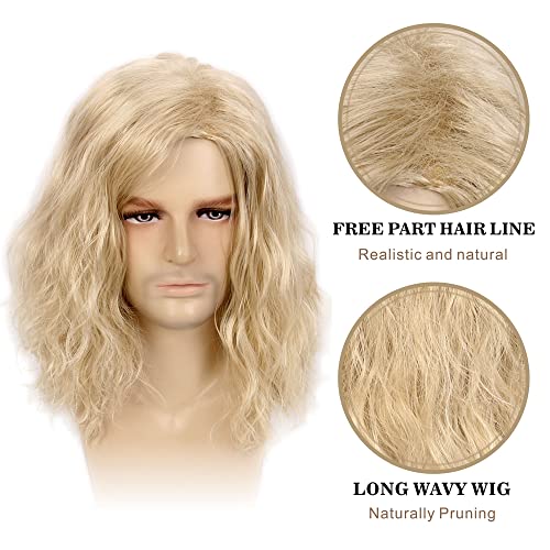 H&Bwig Blonde Long Curly Fluffy Wig for Men - Natural Synthetic Hair - Variation: Blonde