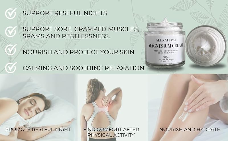 Herbs of Eden Organic Magnesium Cream | Extra Strength Nighttime Moisturizer for All Ages