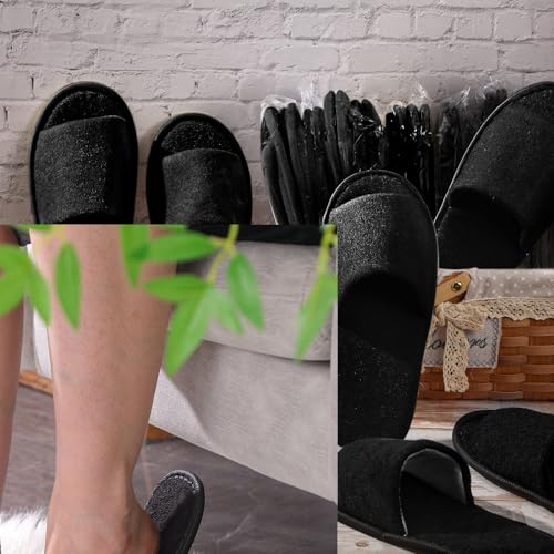 Geyoga Large Black Open Toe Spa Slippers 24 Pairs - Comfortable Footwear