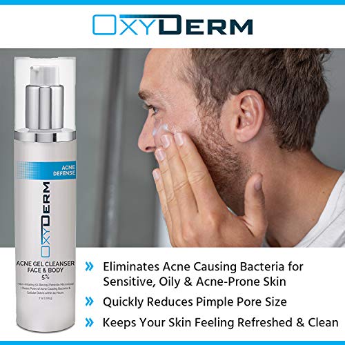 Acne Face wash Treatment with Benzoyl Peroxide 5% - Clinically Proven Wash to Fight Acne Blemishes on Contact. Eliminates Cystic Breakouts, Oily Skin, Clogged Pores, Blackhead, Whitehead, & Pimples.