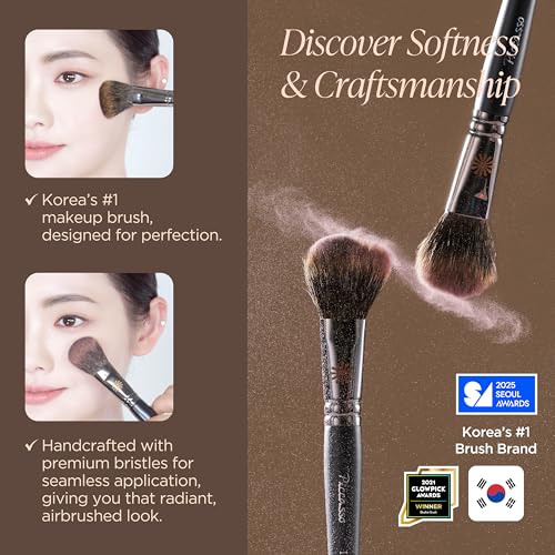 Piccasso 108 Blusher Brush with Soft Gray Squirrel Hair & Sheer Natural Glow, Small Face Makeup Tool