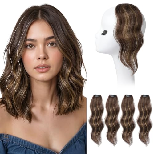 Clip in Hair Volumizer 4PCS 12 Inch Dark Brown Highlights Beach Wave Extensions