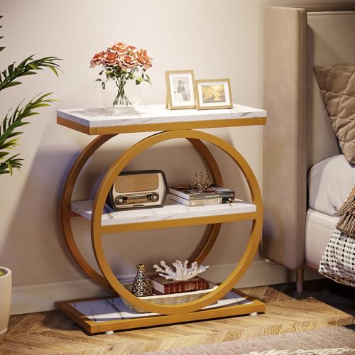 Tribesigns White 3-Tier Industrial End Table with Storage Shelves, Slim Nightstand