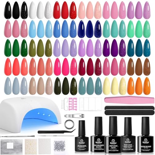 Beetles Gel Nail Polish Kit with UV Light - 54 Pcs, 32 Colors, Nail Art Set - Variation A Multicolor 32-54