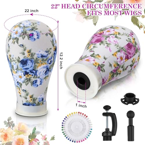 2 Pcs Mannequin Heads for Wigs, 22 Inch Canvas Display Stand Set
