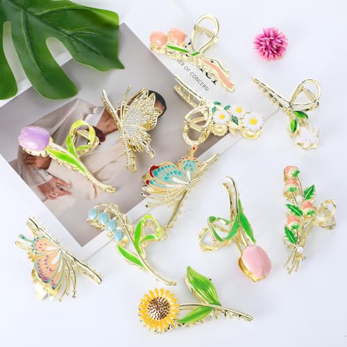 YUXIANLB 11PCS Metal Claw Clips, Sparkly Butterfly Tulip Flower Large