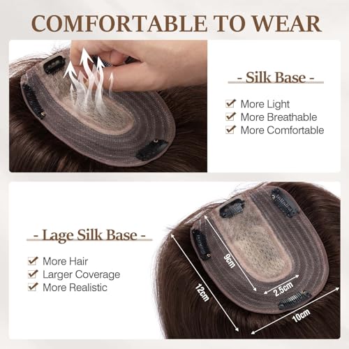 No Bang-#2 Dark Brown 8 Inch Remy Human Hair Topper with Lace Base & Clips
