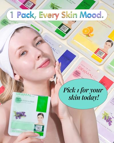 DERMAL 39 Korean Essence Sheet Mask Variety Pack, Formulas, No Repeats