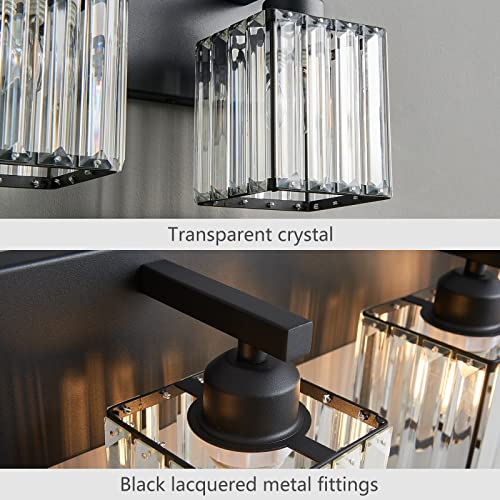 Black Modern Bathroom Vanity Light 3-Lights Crystal Wall Fixture - FDPBY