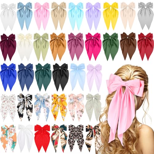Large Satin Hair Bows Set - 36 Oversized Women’s Hair Accessories