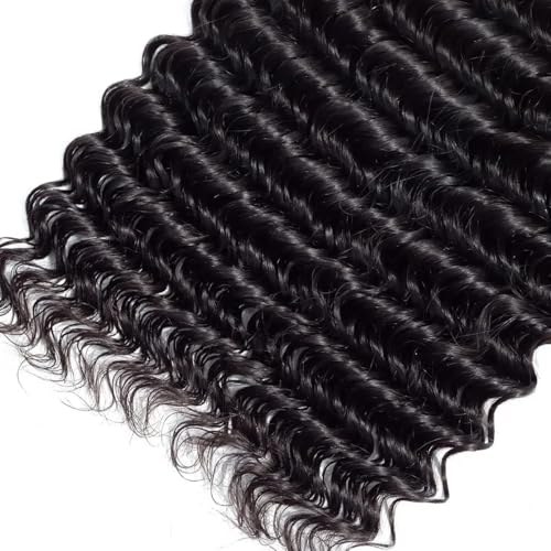 Black #1B Deep Wave Human Hair Bundles 14-18 Inch 3 Pack 160g Brazilian Virgin Remy