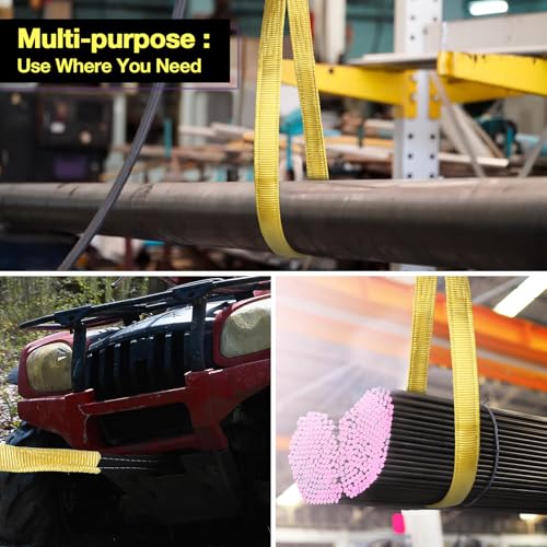 Lift Sling Straps,2" x 7' Heavy Duty Flat Eye 2-Ply Nylon Lifting Slings Straps, Lifting Straps for Hoisting Moving Rigging Towing Tree Saver 6500 lbs Vertical, 5200 Choker, 13000 Basket