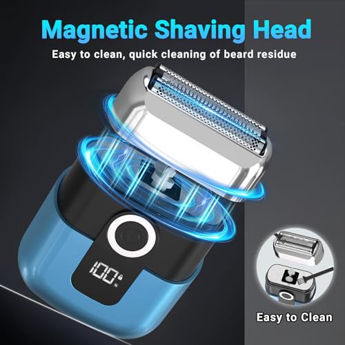 Mini Electric Razor for Men Face - Blue, 3-Blade Waterproof Shaver