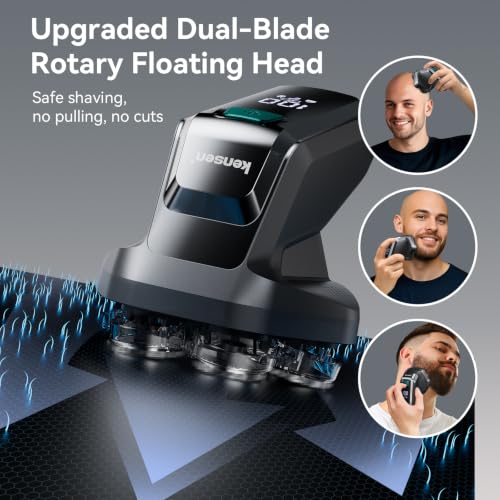 Kensen 7D Electric Head Shaver for Bald Men - Black, Waterproof Wet Dry Razor