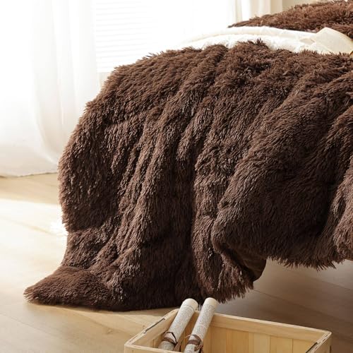 Coffee Brown Smoofy Fluffy King Size Faux Fur Comforter Set 3 Pieces