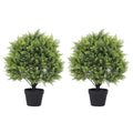 Artificial Outdoor Topiary Trees - 24 Inch Faux Cedar Ball Set of 2 - Green