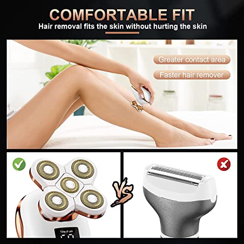 2-in-1 Electric Razors for Women, Wet/Dry 5D Razor & Hair Trimmer with USB Adapter & Charging Cable,5D Rechargeable Rotary Shaver with Lithium-Ion Battery, Water Resistant Grooming Kit