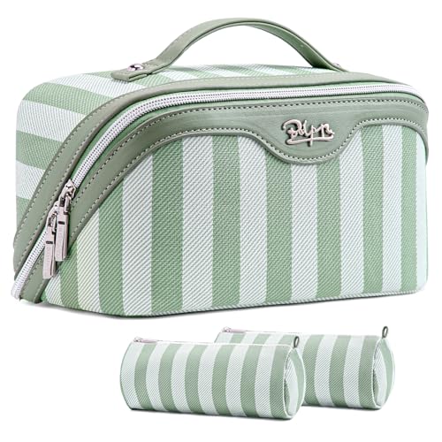 BOYATU Green Striped Travel Makeup Bag Set with Detachable Compartments - Model A-2