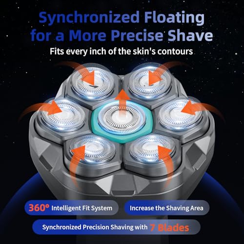 kensen 7D Head Shavers for Bald Men - Dual Speed Bald Head Shavers with LED Display, Electric Razor for Men IPX6 Waterproof Wet/Dry Shaving Head Razor Magnetic Head Balding Clippers for Men Black