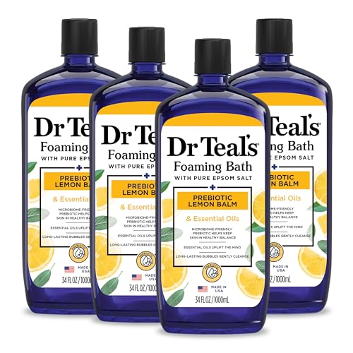 Dr Teal's Foaming Bath with Epsom Salt & Prebiotic Lemon Balm - Bathwater Additive (Pack of 4)