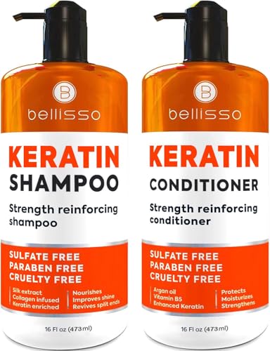 Keratin Shampoo and Conditioner Set - Sulfate & Paraben Free - Salon Thickening Treatment for All Hair Types - Variation: Keratin