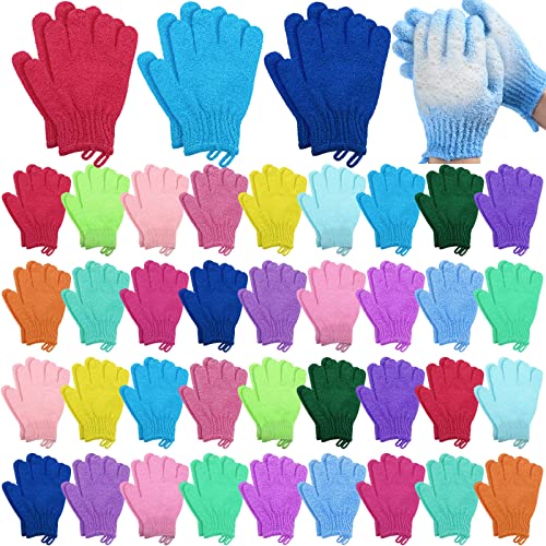72 Pairs Exfoliating Shower Gloves Double Sided Body Scrub Gloves with Hanging Loop