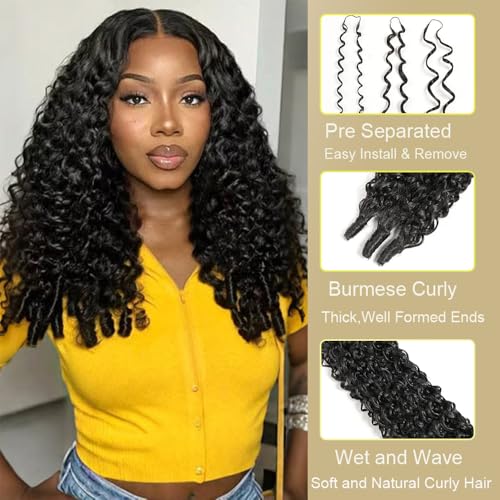 Burmese Curly Feather Crochet Hair Extensions 16 Inch 90 Strands Black - Natural Black, Pre-Separated, Lightweight Synthetic Hair