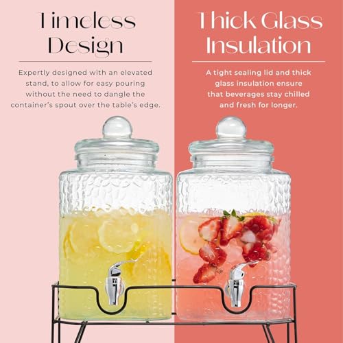 Glass Beverage Dispenser Set with Metal Stand - 1.5 Gal, Double, Accessories - Style Setter