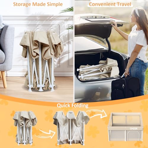 Foldable Baby Playpen - Apricot 50x50 Inch Portable Toddler Play Yard with Zipper Door
