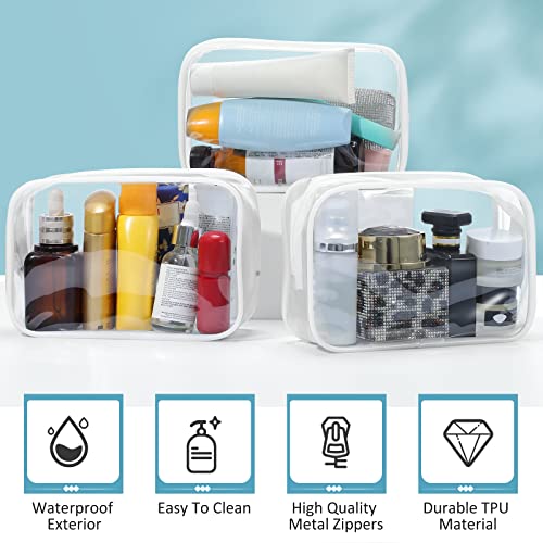 18 Pack Clear Makeup Bags with White Border - Travel Toiletry Organizer