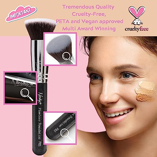 Nanshy Flawless Flat Foundation Brush for Powder, Cream & Liquid Makeup - Flat Top Foundation Brush for Smooth Application, Blending & Buffing - Dense, Firm Bristles - Vegan & Cruelty-Free - Black