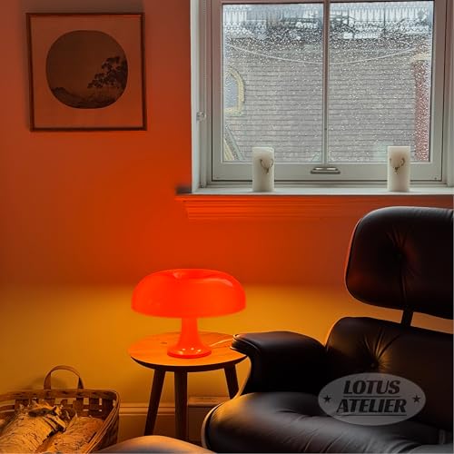 Orange Mushroom Table Lamp for Room Aesthetic - Retro Mid Century Lighting