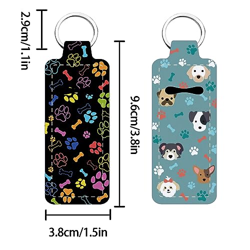 FREEBLOSS 2Pcs Chapstick Holder Keychain 1.5x3.8'' Lip Balm Holder Keychain Lightweight Lipstick Sleeve Pouch with Cute Dog Pattern for Women Girls
