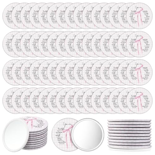 Christian Compact Mirrors Set 60 Pcs Pink Bow with Bible Verse - Religious Gift for Women, Pentecost & Trinity Sunday, Portable Makeup Reflection - Variation of THIS listing 60 / Christian