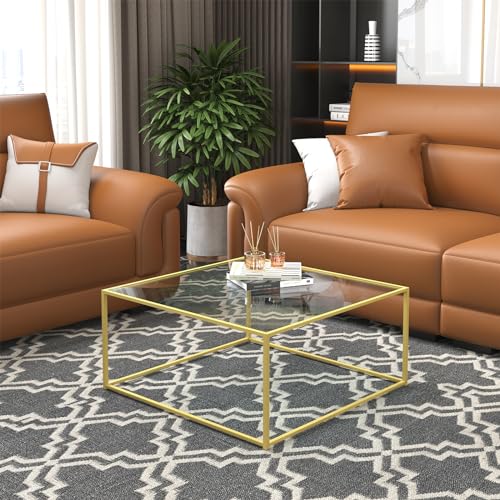 Gold Glass Coffee Table Modern Center Table for Living Room Minimalist Design