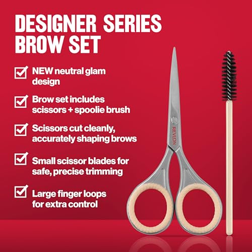 Revlon Designer Series Brow Set, Trimming and Shaping Eyebrow Kit with Scissors and Spoolie Brush, Easy to Use at Home or on The Go, 1 Count