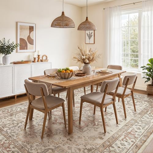 Vintage Washable Area Rug 8x10 Beige Medallion Pattern Living Room Carpet - Durable & Non-Slip