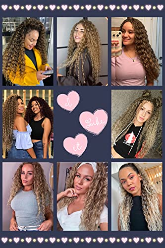 MAYSA 22 Inch Deep Wave Crochet Hair Extensions - 6 Pack Brown Blonde Mix, Synthetic Curly Hair for Women