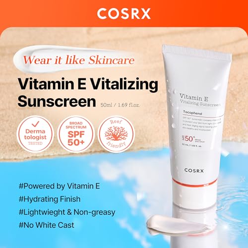 COSRX Vitamin E Sunscreen 2 Pack, SPF 50 Face Sun Protection, Natural Glow