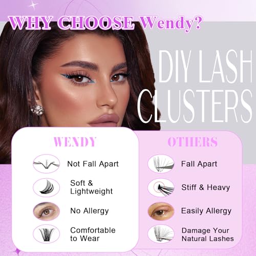 WENDY LASHES Lash Clusters 60D+80D Eyelash Clusters 518PCS Wispy Individual Lashes, 10-18MM D-curly Lash Extension DIY Cluster Eyelash Extensions for Beginners