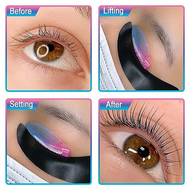 Libeauty Eyelash Lift Rods Reusable Lash Perm Pads 8 Pairs Set of Combi Silicon Pads C-Curl Eyelash Lifting Shield DIY Use at Home or Salon Lash Perming Tool