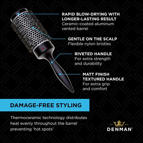 Denman Large Thermo Ceramic Hourglass Hot Curl Brush – Hair Styling Tool for Blow-Drying & Defined Curls