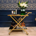 Crofy Gold Finish Bar Cart on Wheels with Tempered Glass Shelves - 2-Tier Mobile Serving Cart for Home & Bar