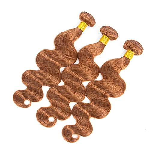 Human Hair Body Wave Bundles - Light Brown #30, 3 Pack 50g