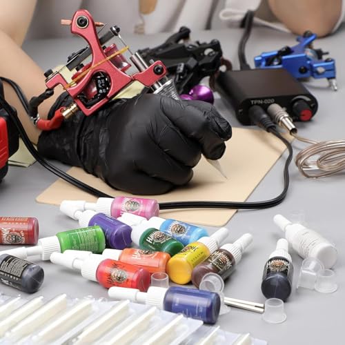 Purple Complete Tattoo Kit with 4 Machines, Power Supply, 14 Ink Colors & Accessories
