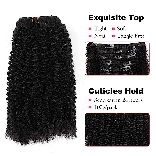 16 Inch Remy Afro Coily Clip-In Hair Extensions Natural Black #1B 4AC - 120g, 7 Pieces