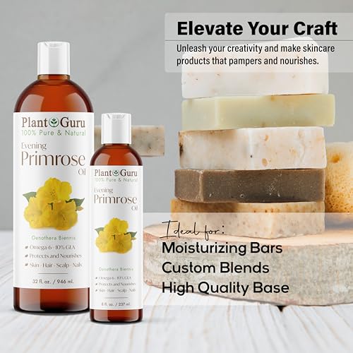 Evening Primrose Oil 32 fl. oz. Cold Pressed 100% Pure Natural Carrier - Skin, Face, Body and Hair Growth Moisturizer. Great For DYI Soap Making, Creams, and Lip balms.
