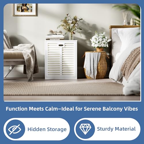 White Tilt Out Laundry Hamper Cabinet with 20 Gallon Basket & Bamboo Surface